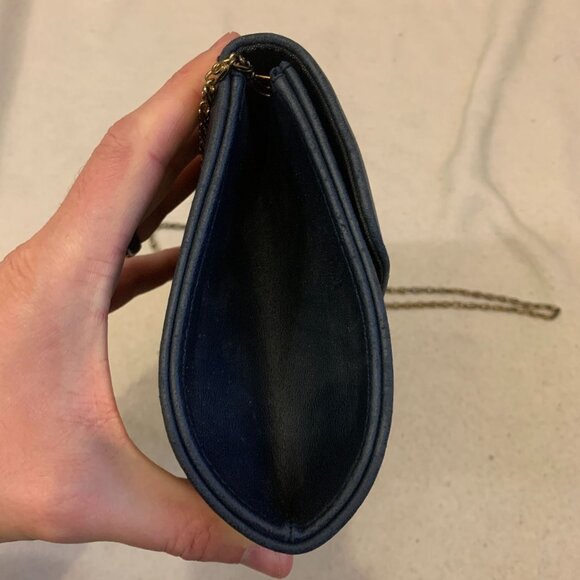 Vintage ANDE' Dark Blue Clutch Purse Evening Handbag Gold Chain Shoulder Strap - Picture 9 of 12